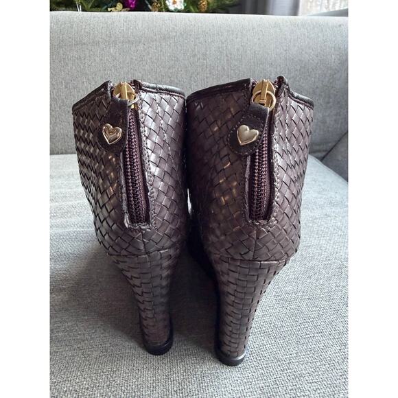 TwinSet Woven Wedge Leather Bootie Taupe Grey Women's Sz 39 US 8.5/9 - Picture 4 of 14